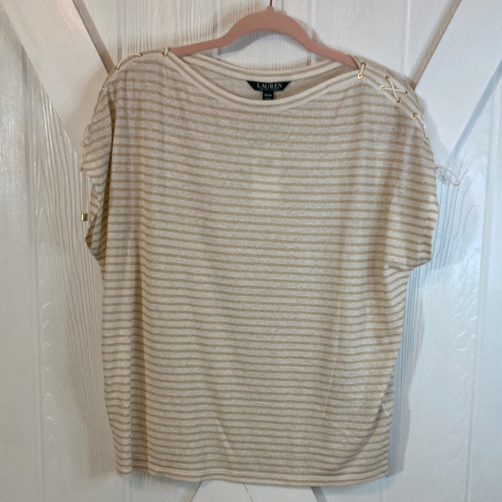 Ralph Lauren Beige Striped Short Sleeve Top